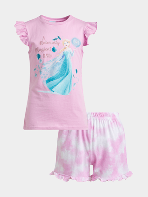 Jet Younger Girls Pink Tie Dye Frozen Pyjama Set