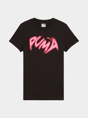 Puma Unisex Youth Warped Graphic Black T-Shirt