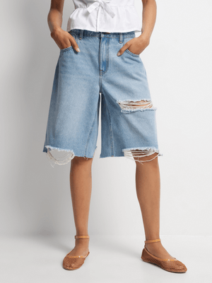 Women's Light Wash Rip & Repair Jorts