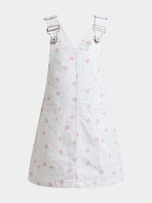 Older Girl's White Ditsy Pinafore Drees