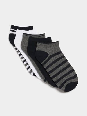 Men's Black & Grey 5-Pack Trainer Socks