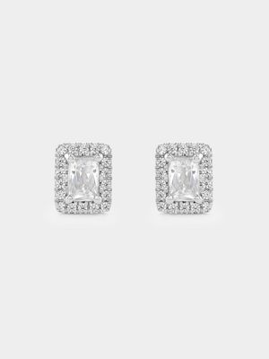 White Gold 0.5ct Lab Grown Diamond Emerald Halo Stud Earrings