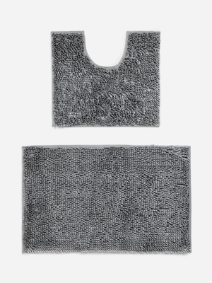 Jet Home Grey 2 Piece Chenille Bathmats