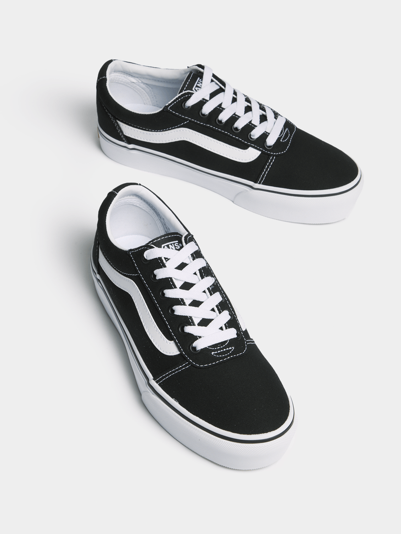 Womens Vans Ward Canva Black White Platform Sneakers - Bash.com