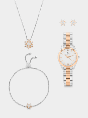 Daniel Klein Rose Plated Two-Tone Bracelet Watch & Star Jewellery Set