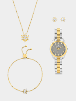 Daniel Klein Gold Plated Two-Tone Bracelet Watch & Star Jewellery Set