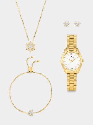 Daniel Klein Gold Plated Bracelet Watch & Star Jewellery Set