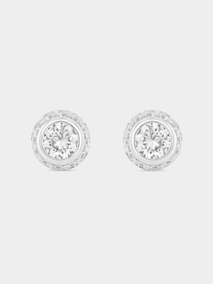 Sterling Silver Cubic Zirconia Round Bezel Stud Earrings