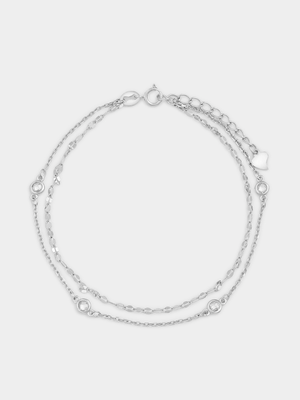 Sterling Silver Cubic Zirconia Dual Station Bracelet