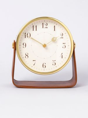 Leather Look Table Clock Tan 13cm