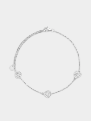 Sterling Silver Black & White Cubic Zirconia Heart Bracelet