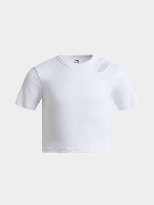 Girls TS Keyhole Rib White Tee