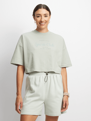 Womens TS Sports Club Graphic Seafoam Boxy Crop Tee