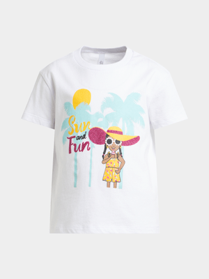 Younger Girl's White Graphic Print T-Shirt