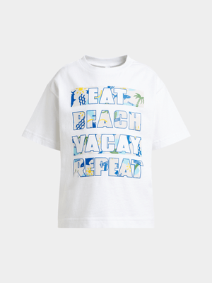 Older Boy's White Graphic Print T-Shirt