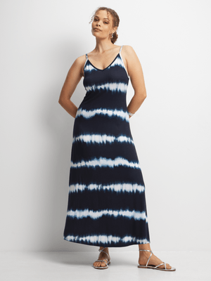 Women's Navy & White Strappy Maxi Dress