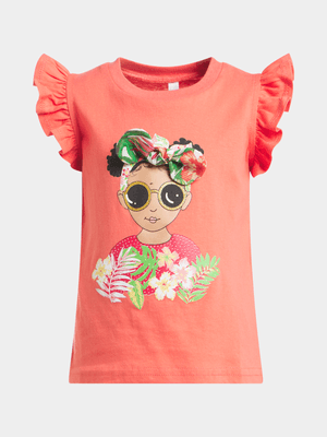 Older Girl's Orange 3D Graphic Print T-Shirt