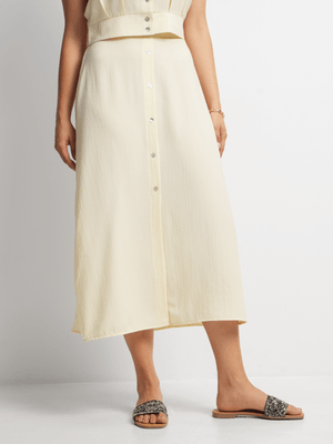 Jet Women's Cream Textured Button Skirts