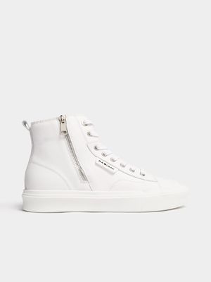 Fabiani Men's White Leather Apron High Top Sneakers