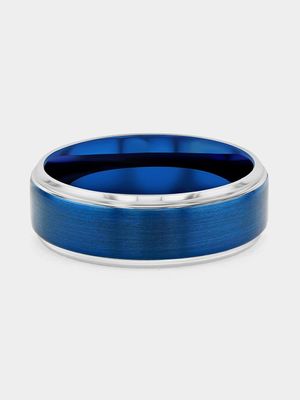 Stainless Steel Blue Plated Brushed Centre Ring