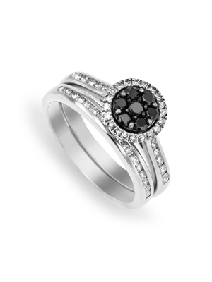 9ct Gold Black & White Diamond Bridal Ring Set