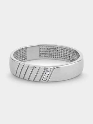 Stainless Steel Cubic Zirconia Men's Striped Ring