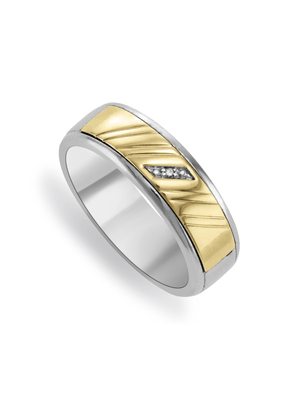 Yellow Gold & Sterling Silver Diamond Diagonal Design Men's Wedding Band