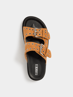 Women's Tan Studded Double Strap Sandal