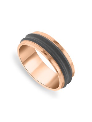 Rose Plated Black Tungsten Sandblasted Grooves Men’s Ring