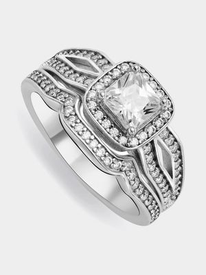 Sterling Silver Cubic Zirconia Marquise Twinset Ring