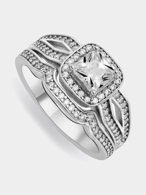 Sterling Silver Cubic Zirconia Marquise Twinset Ring