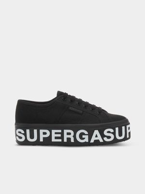 Womens Superga 2790 Cot-Lettering Black Sneakers