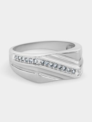 Stainless Steel Cubic Zirconia Zigzag Pavé Ring