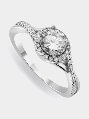 Sterling Silver & Cubic Zirconia Tie Solitaire Ring