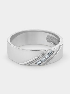 Stainless Steel Cubic Zirconia Matte Centre Diagonal Design Ring