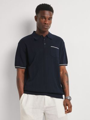 Fabiani Men's Navy Tipped Knitwear Polo Golfer