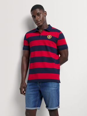 Fabiani Men's Navy/Red Cotton Stripe Polo Golfer