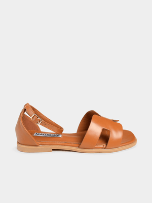 Women's Madison Tan Jenny H-Bar Flat Ankle Tie Sandals