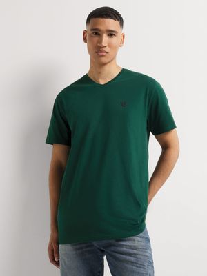 Men's Relay Jeans Basic Branded Forest Green V-neck T-Shirt