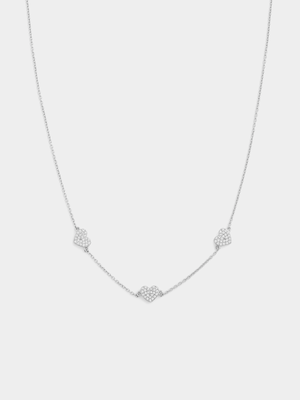 Sterling Silver Cubic Zirconia Triple Heart Station Necklet