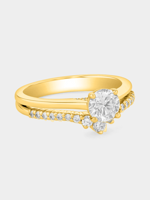 Yellow Gold 0.9ct Lab Grown Diamond Solitaire Wishbone Twinset Ring