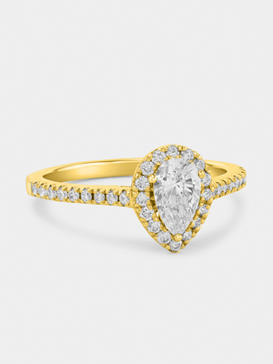 Yellow Gold 0.9ct Lab Grown Diamond Pear Halo Ring