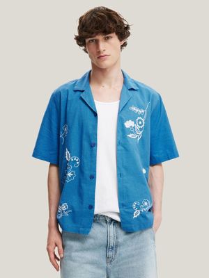 Men's Cotton On Blue Cabana Shorts Sleeve Shirt