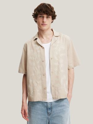 Men's Cotton On Beige Cabana Shorts Sleeve Shirt