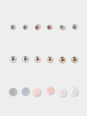 Girl's Gold & Glitter 9-Pack Stud Earrings