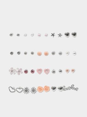 Girl's Silver Hearts 20-Pack Stud Earrings