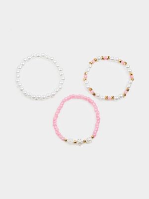 Girl's Pink 3-Pack Bead Bracelets