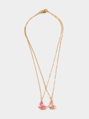 Girl's Pink Butterfly Best Friends Necklace Set