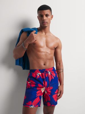 Men's Markham Brights Retro Floral Red/Navy Swimshort