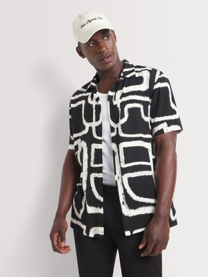 Men's Markham Printed Viscose Scribble Black/White Shirt